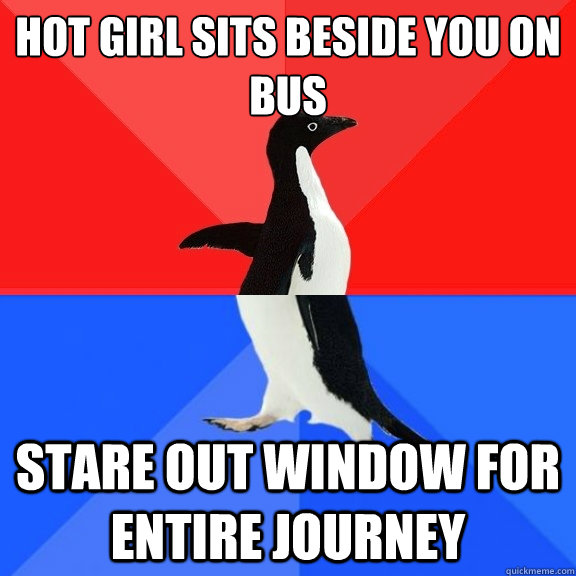 Hot girl sits beside you on bus stare out window for entire journey  Socially Awksome Penguin