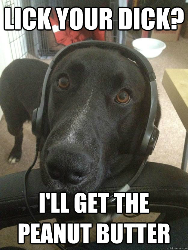 Lick your dick? I'll get the peanut butter  Gamer Dog