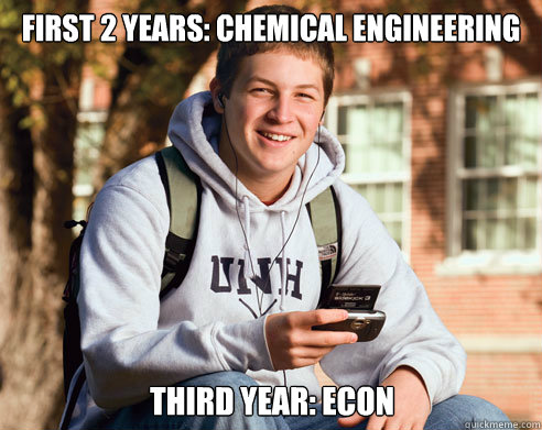 First 2 Years: Chemical Engineering  Third Year: ECON  College Freshman