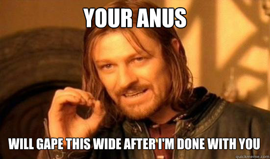 YOUR anus will gape this wide after i'm done with you  Boromir