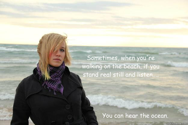 Sometimes, when you're walking on the beach, if you stand real still and listen.... You can hear the ocean.  