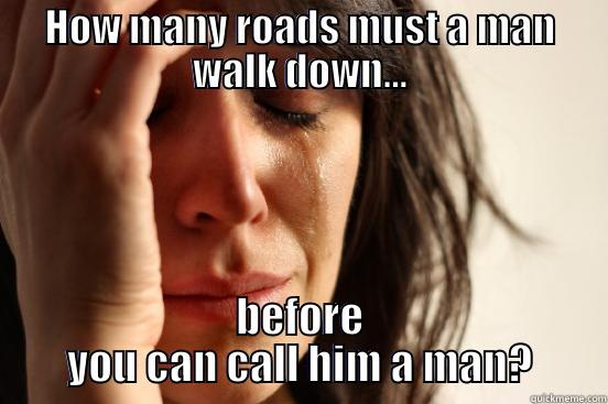 HOW MANY ROADS MUST A MAN WALK DOWN... BEFORE YOU CAN CALL HIM A MAN? First World Problems