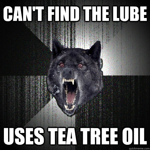 Can't find the lube USES TEA TREE OIL  Insanity Wolf