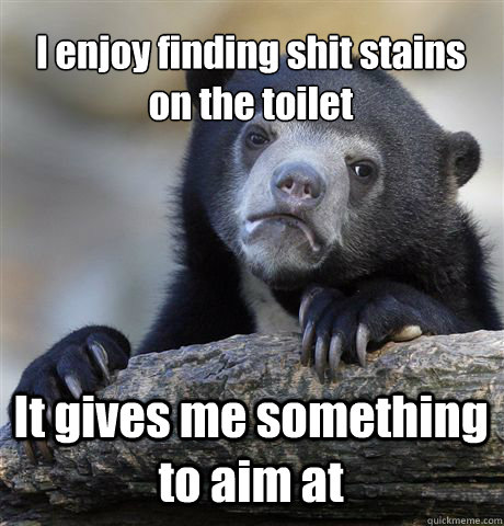 I enjoy finding shit stains on the toilet It gives me something to aim at  Confession Bear