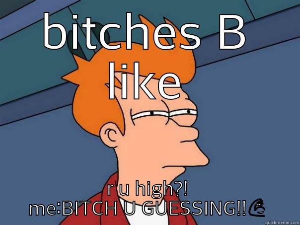 BITCHES B LIKE R U HIGH?! ME:BITCH U GUESSING!! Futurama Fry