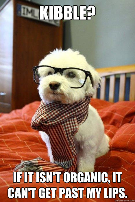 Kibble? If it isn't organic, it can't get past my lips.  Hipster Dog