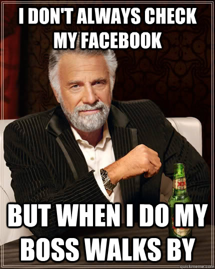 I Don't always check my Facebook but when i do my boss walks by  The Most Interesting Man In The World