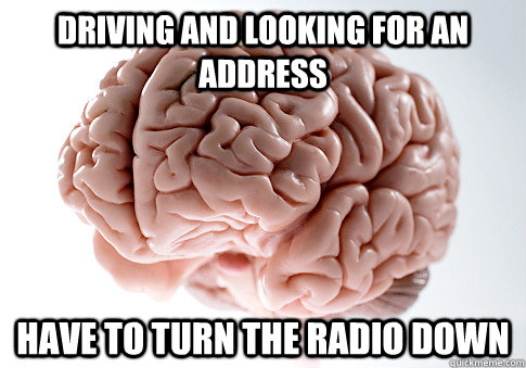 driving and looking for an address have to turn the radio down  Scumbag Brain