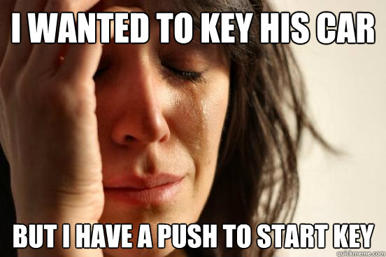 I wanted to key his car But i have a push to start key  First World Problems
