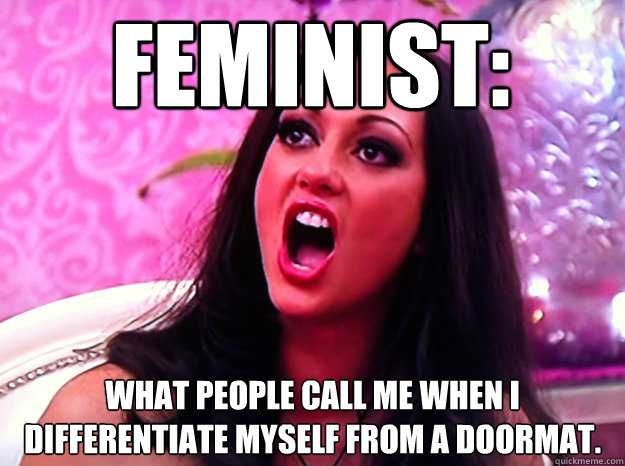 FEMINIST: What people call me when I differentiate myself from a doormat.  Feminist Nazi