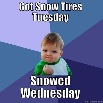 GOT SNOW TIRES TUESDAY SNOWED WEDNESDAY Success Kid