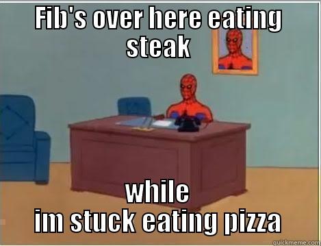 FIB'S OVER HERE EATING STEAK WHILE IM STUCK EATING PIZZA Spiderman Desk