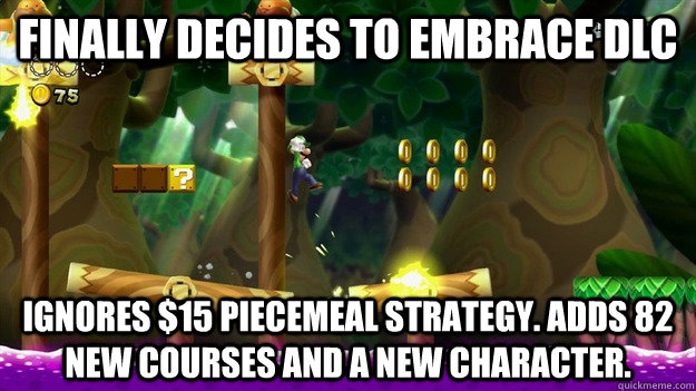 Finally decides to embrace DLC Ignores $15 piecemeal strategy. Adds 82 new courses and a new character. - Finally decides to embrace DLC Ignores $15 piecemeal strategy. Adds 82 new courses and a new character.  Misc