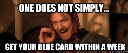 One does not simply... get your blue card within a week  Mordor