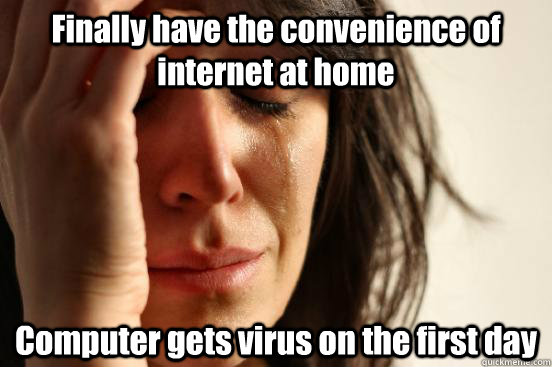 Finally have the convenience of internet at home Computer gets virus on the first day  First World Problems