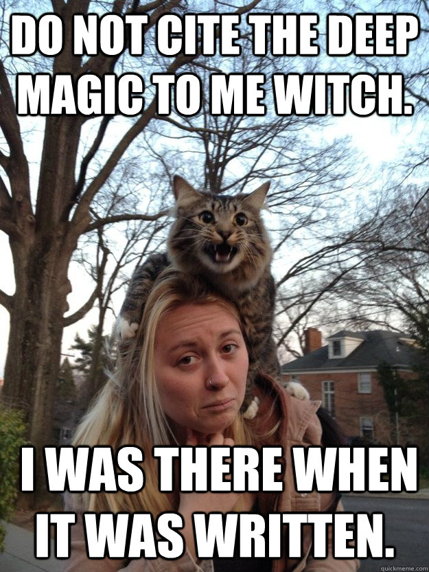 Do not cite the Deep Magic to me Witch.  I was there when it was written.  - Do not cite the Deep Magic to me Witch.  I was there when it was written.   Misc