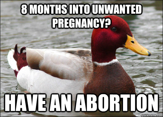 8 months into unwanted pregnancy? have an abortion  Malicious Advice Mallard