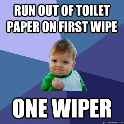 Run out of toilet paper on first wipe one wiper  Success Kid