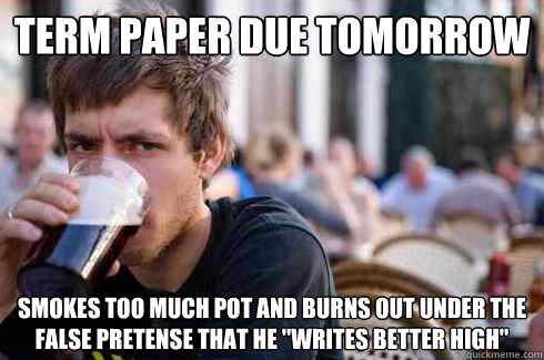 term paper due tomorrow smokes too much pot and burns out under the false pretense that he 