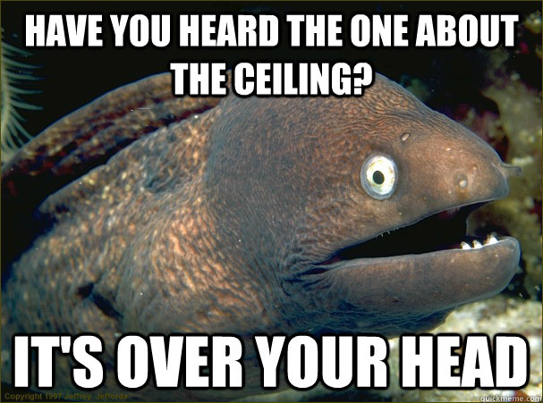 have you heard the one about the ceiling? it's over your head  Bad Joke Eel