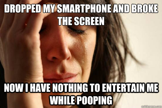 Dropped my smartphone and broke the screen now i have nothing to entertain me while pooping   First World Problems