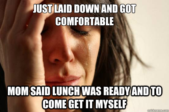 just laid down and got comfortable mom said lunch was ready and to come get it myself  First World Problems