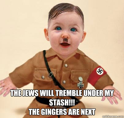  The jews will tremble under my stash!!!
The Gingers are next  Grammar Nazi Baby Hitler