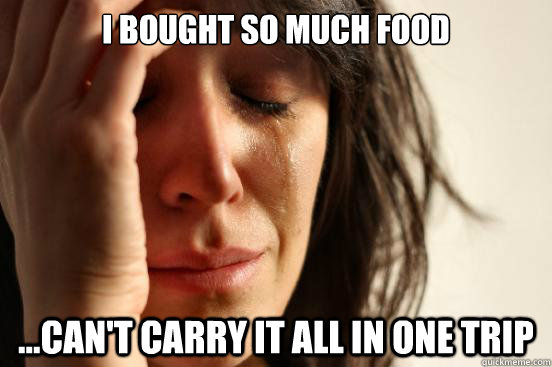 I bought so much food ...can't carry it all in one trip  First World Problems
