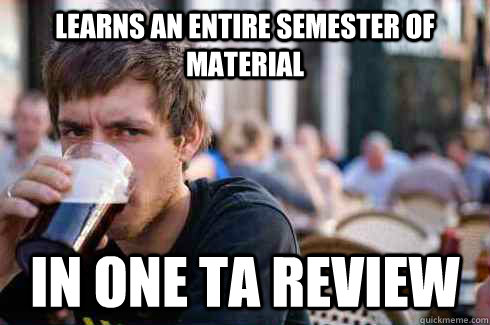 learns an entire semester of material in one TA review  Lazy College Senior