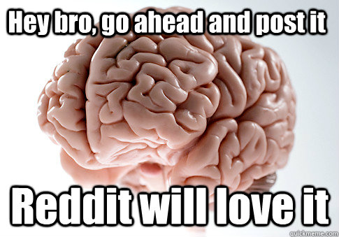 Hey bro, go ahead and post it Reddit will love it   Scumbag Brain