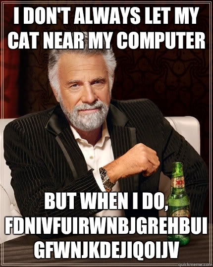 I don't always let my cat near my computer but when i do, fdnivfuirwnbjgrehbui gfwnjkdejiqoijv  The Most Interesting Man In The World