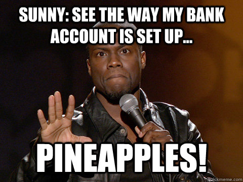 SUNNY: SEE THE WAY MY BANK ACCOUNT IS SET UP... PINEAPPLES!  Kevin Hart