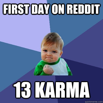 First day on reddit 13 Karma  Success Kid