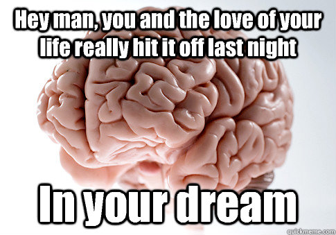 Hey man, you and the love of your life really hit it off last night  In your dream   Scumbag Brain