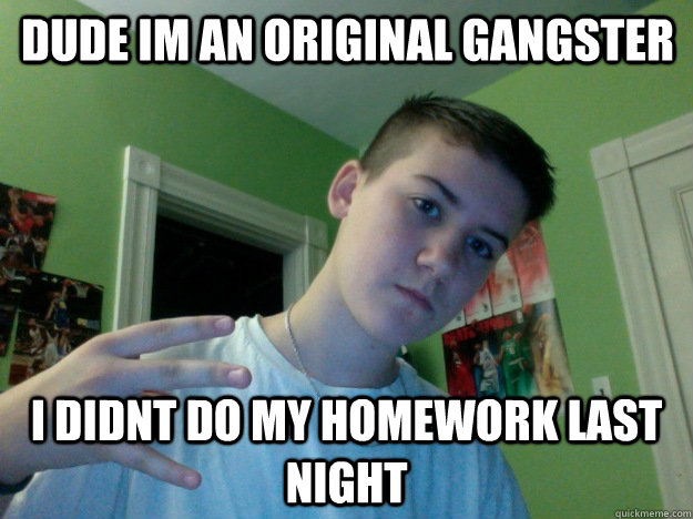Dude im an original gangster i didnt do my homework last night - Dude im an original gangster i didnt do my homework last night  Self Proclaimed Badass