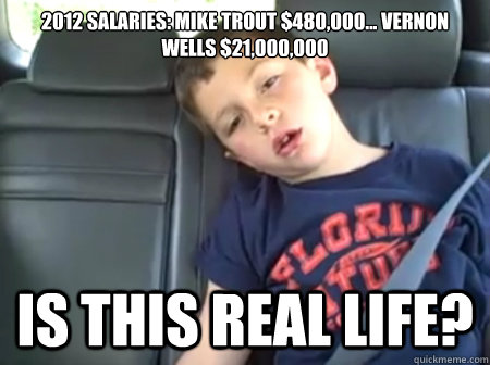 2012 Salaries: Mike Trout $480,000... Vernon Wells $21,000,000 is this real life?  David After Dentist