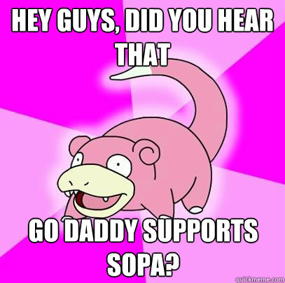 Hey guys, did you hear that Go daddy supports SOPA?  Slowpoke