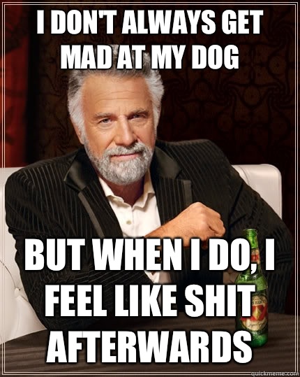 I don't always get mad at my dog but when I do, i feel like shit afterwards   The Most Interesting Man In The World