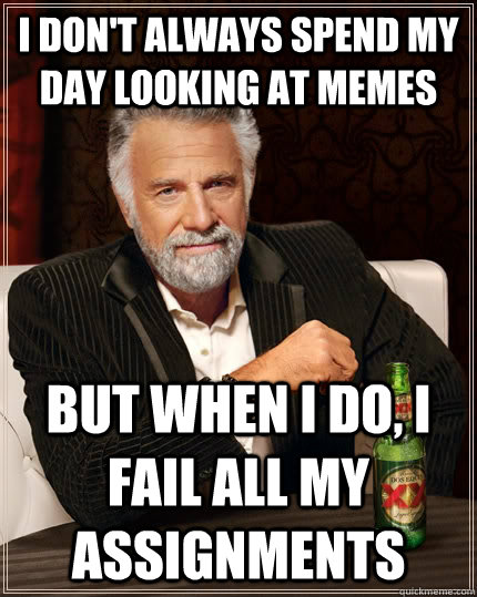 I don't always spend my day looking at memes But when I do, I fail all my assignments  The Most Interesting Man In The World