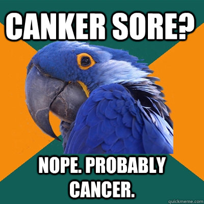 canker sore? nope. probably cancer.  Paranoid Parrot