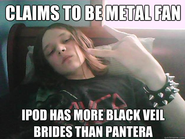 Claims to be metal fan Ipod has more Black Veil Brides than pantera   
