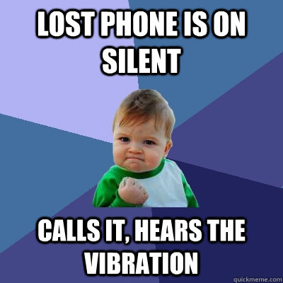 lost phone is on silent calls it, hears the vibration - lost phone is on silent calls it, hears the vibration  Success Kid