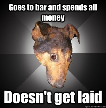 Goes to bar and spends all money Doesn't get laid - Goes to bar and spends all money Doesn't get laid  Depression Dog