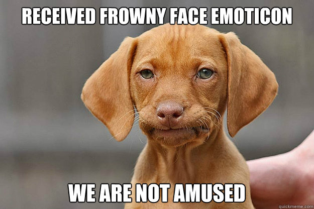 received frowny face emoticon we are not amused - received frowny face emoticon we are not amused  unamused puppy