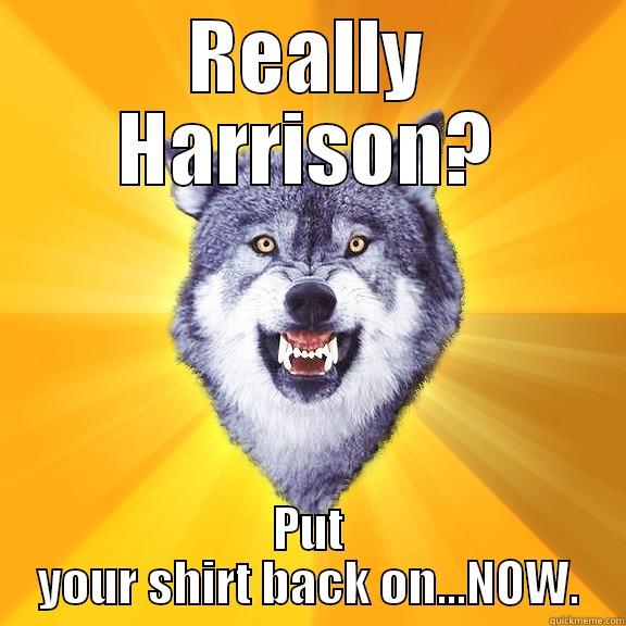 REALLY HARRISON? PUT YOUR SHIRT BACK ON...NOW. Courage Wolf