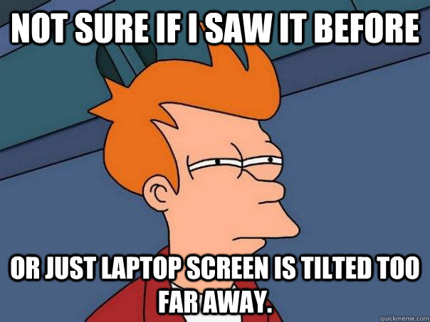 Not sure if I saw it before Or just laptop screen is tilted too far away.  Futurama Fry