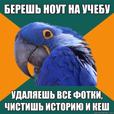 Берешь ноут на учебу удаляешь все фотки, чи&#  Paranoid Parrot