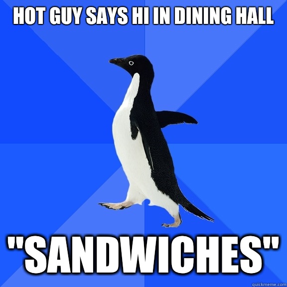 Hot guy says hi in dining hall 