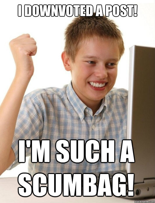 I downvoted a post! I'm such a scumbag!  First Day on the Internet Kid