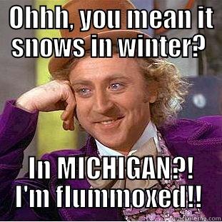  OHHH, YOU MEAN IT SNOWS IN WINTER?  IN MICHIGAN?! I'M FLUMMOXED!! Condescending Wonka